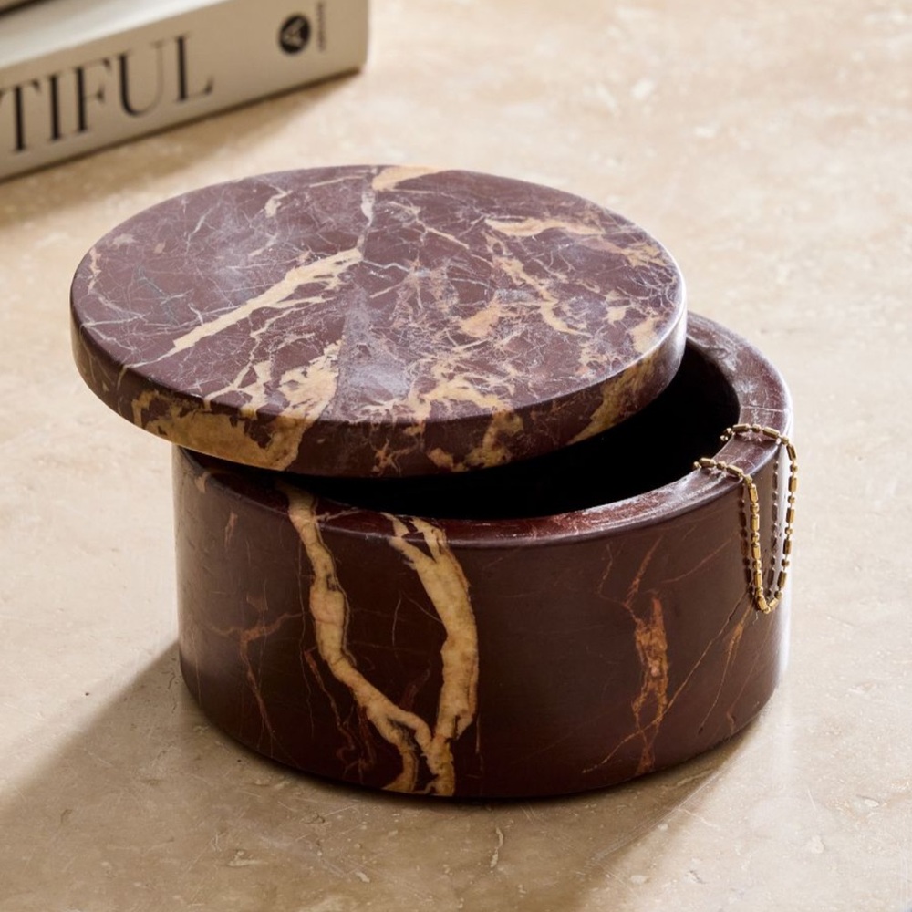 West Elm Red Marble Decorative Box